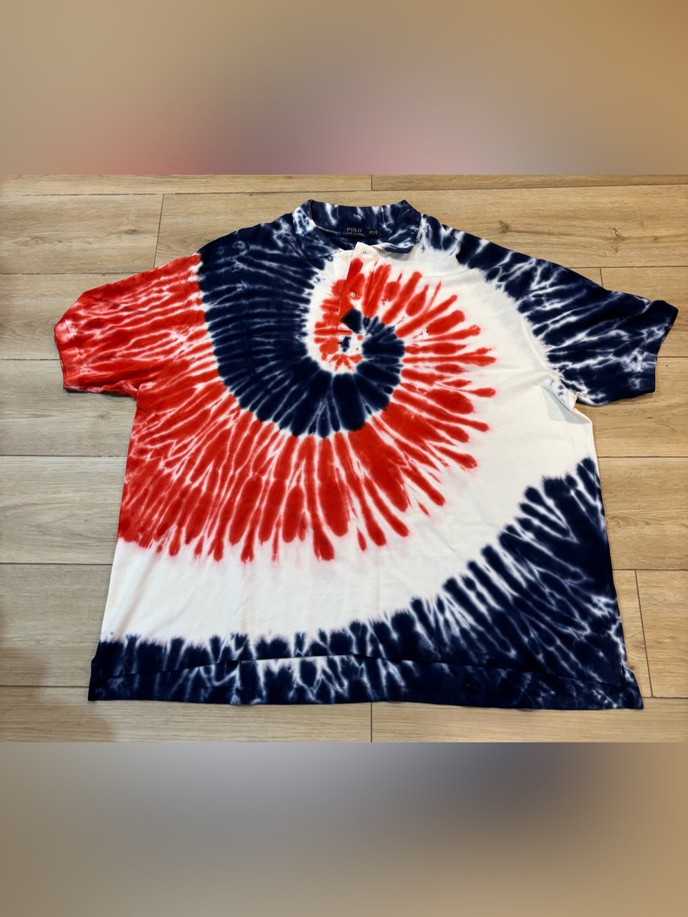 Polo Ralph Lauren Mens 3XB Tie Dye Polo Shirt Red Blue White Cotton Pique